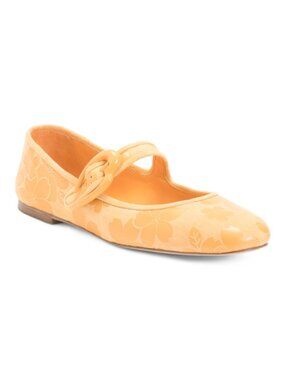 Larroude Verona Ballet Flat In Embossed in Amber Sakura Printed Suede, 8.5